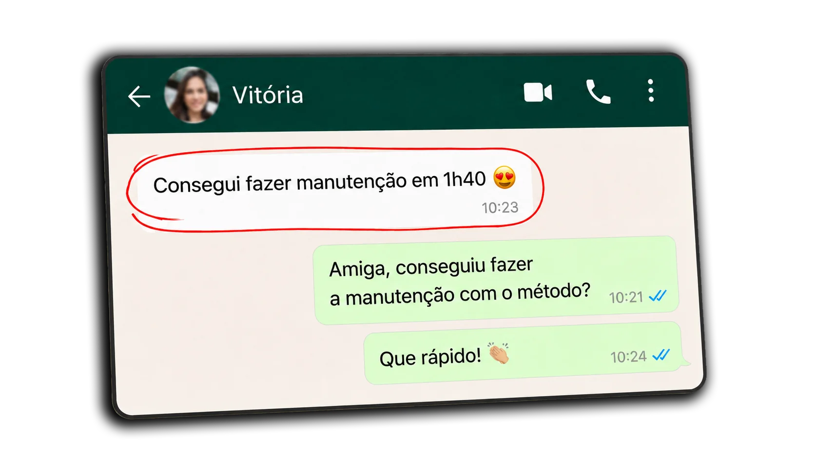 Depoimento da Vitória sobre reduzir o tempo de manutenção